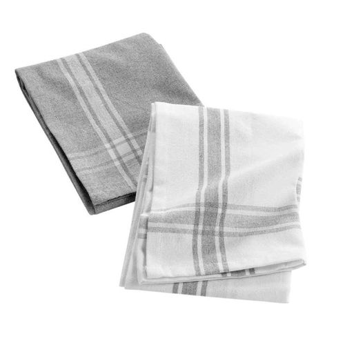 Lot De 2 Torchons "Cuisiline" 50x70cm Gris Chiné