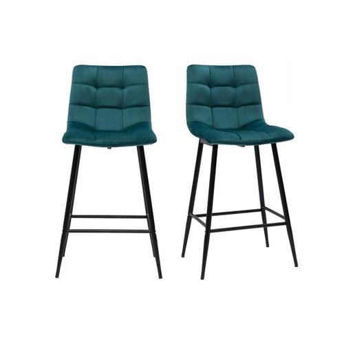 Tabourets De Bar Design En Velours Bleu Pétrole H65 Cm (Lot De 2) Maxwell