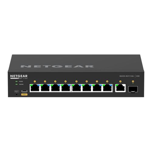 NETGEAR M4250-9G1F-PoE+ - Commutateur - C3 - Géré - 8 x 10/100/1000 (8 PoE+) + 1 x 10/100/1000 + 1 x Gigabit SFP - flux d'air côte à côte - de bureau - PoE+ (110 W)