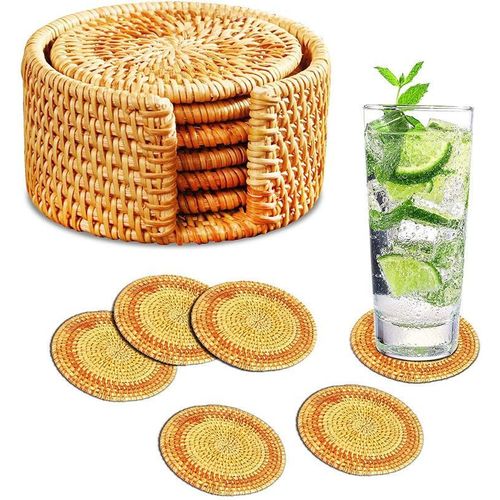 Napperons Antidérapant, Durable, Résistant À La Chaleur Hot Pads Dessous De Verre En Rotin Pour Boissons(6 Pièces) 8cm