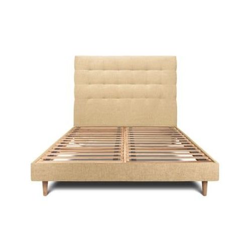 Lit 150x190cm Avec Tête De Lit Capitonnee Tissu Et Sommier Kit Jaune - Hauteur Totale : 29cm