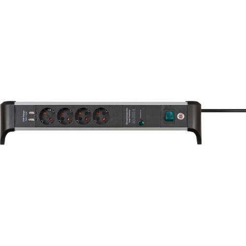 Brennenstuhl Alu-Office-Line 60.000A Multiprise de protection contre les surtensions avec fonction de charge USB 4x 1,8m H05VV-F 3G1,5 - 1391020410