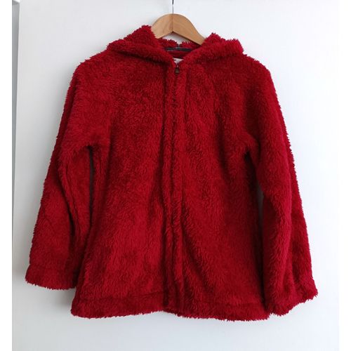 Veste Poilue Rouge A Capuche. Etam. Taille S
