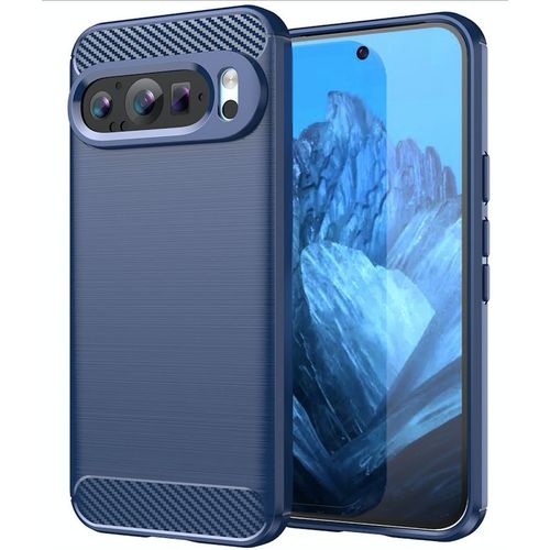 Coque Pour Google Pixel 9 Et 9 Pro 5g - Housse Etui Silicone Gel Carbone + Verre Trempe - Bleu Fonce