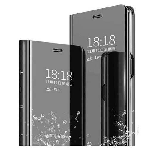 Housse Pour Xiaomi Redmi Note 13 4g - Etui Coque Portefeuille Clear View Miroir + Verre Trempe - Noir