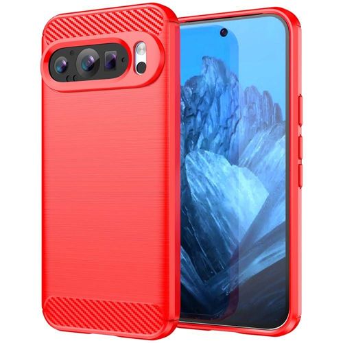 Coque Pour Google Pixel 9 Et 9 Pro 5g - Housse Etui Silicone Gel Carbone + Film Ecran - Rouge