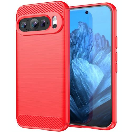 Coque Pour Google Pixel 9 Et 9 Pro 5g - Housse Etui Silicone Gel Carbone + Verre Trempe - Rouge