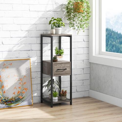 Costway Porte-Plantes Carré À 3 Niveaux Avec 1 Tiroir, 2 Kits Anti-Basculement, Etagère À Fleurs En Métal Pour Balcon Salon Bureau