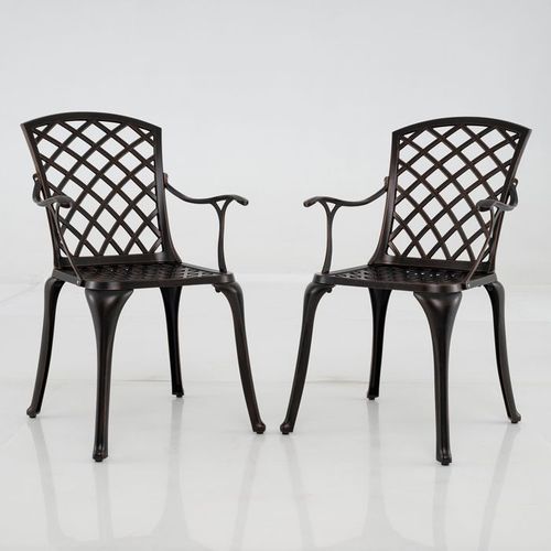 Costway Lot De 2 Chaises De Jardin En Fonte D¿Aluminium, Dossier Ajouré, Repose-Pieds Réglables, Charge 150 Kg, Couleur Cuivre