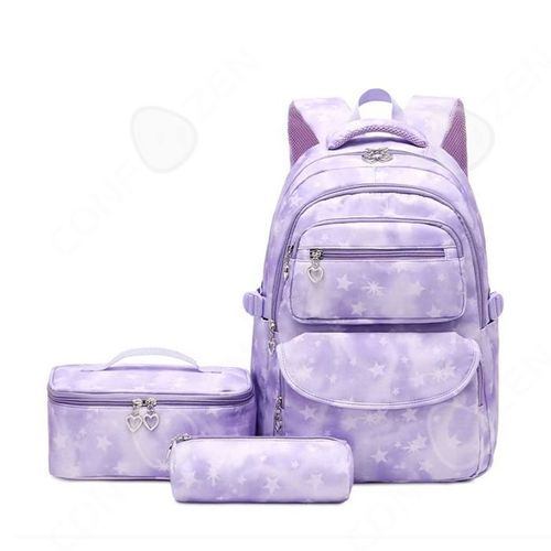 C Sac à dos scolaire 45x30x17cm 3pcs sac à dos imperméable imprimé sac à lunch mignon sac à crayons couleurs dégradées violet cartab