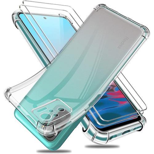 Coque Pour Xiaomi Redmi Note 10 4g Note 10s Avec Deux Protecteurs D'écran En Verre Trempé, Étui De Protection Anti Chute En Silicone Tpu Souple Transparent 6,43 ""