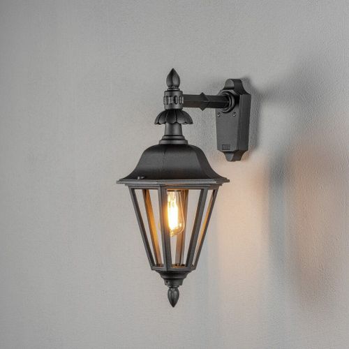 Konstsmide Pallas Applique Murale D'extérieur Classique Grande Lanterne Vers Le Bas - Noir Mat, Ip23