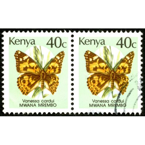 Deux Timbres Oblitérés Kenya Vanessa Cardui Mwana Mrembo, 40c