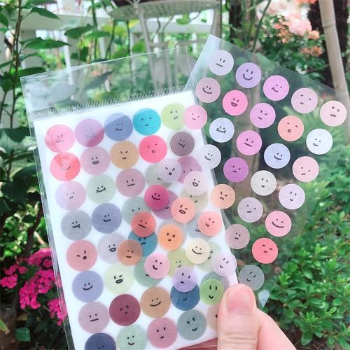 Autocollants De Livre À Main En Forme Géométrique,Étiquette Créative Étoile,Sourire,Visage,Cercle,Scrapbooking,Décor De Tasse Pour Journal Intime,6 Pièces/Paquet - Type B 6pcs