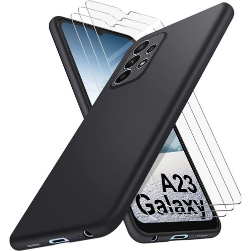 Coque Samsung A23 3 Pièces Verre Trempé Protection Écran Pour Galaxy A23 Souple Premium Silicone Tpu Housse Case Pour Samsung Galaxy A23 Noir