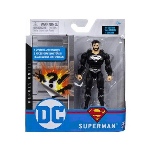 Coffret Figurine Superman Noir 10 Cm + 3 Accessoires Myst?Re - Personnage Dc - Set Super H?Ros - Nouveaut? - Jouet Gar?On