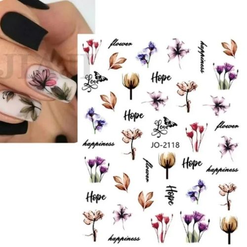 Autocollants 3d Pour Ongles,Fleurs Colorées,Scalpe Vert,Floral,Détruire,Andrspring,Nail Art,Décalcomanies À L'eau,Curseurs,Manucure,Papillon,Décor De Pointes - Type Jo2118