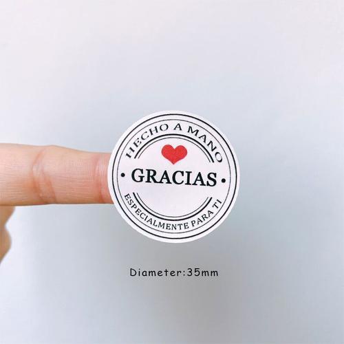 Étiquettes Autocollantes De Scellage Gracias En Papier Kraft,Autocollant En Peau De Vache,Fait À La Main,Pour Boîte,Sac,Diamètre 35mm,100 Pièces/Paquet - Type Gracias White