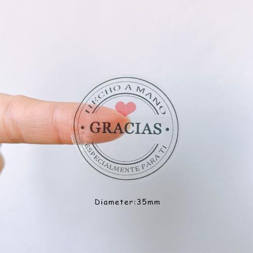 Étiquettes Autocollantes De Scellage Gracias En Papier Kraft,Autocollant En Peau De Vache,Fait À La Main,Pour Boîte,Sac,Diamètre 35mm,100 Pièces/Paquet - Type Gracias Transparent