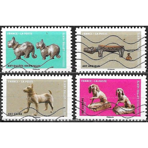 France 2018, Beaux Timbres Yvert 1516 1520 1524 1525 ?uvres D'art En Volume Représentant Des Chiens, Arts D'afrique, Oriental, De Chine Et D'europe, Oblitérés, Tbe