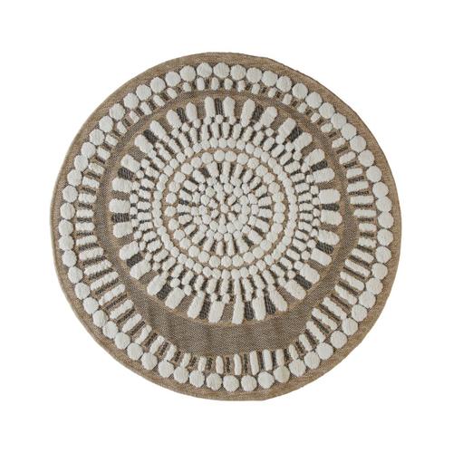 Tapis Rond Effet Jute Motifs En Relief Blanc Diamètre 120