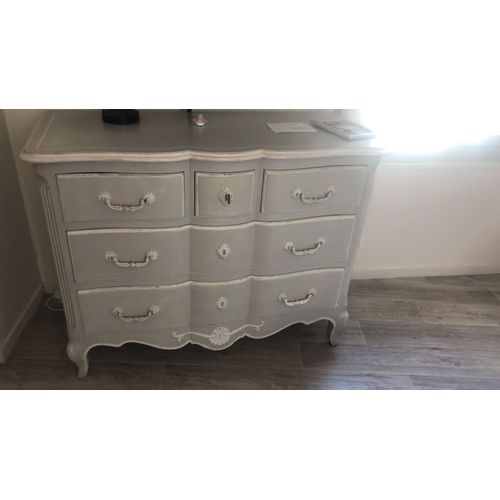 Commode Baroque Gris Blanc Bon État Avec 3 Tiroirs, Fait Main En Bois Massif.