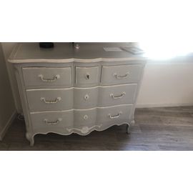 Commode Baroque Gris Blanc Bon État Avec 3 Tiroirs, Fait Main En Bois Massif.