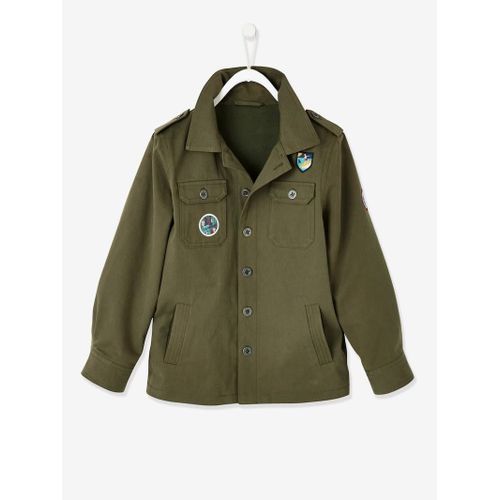 Veste Garçon Avec Badges Et Grand Motif Dos - Kaki Foncé (Vertbaudet)