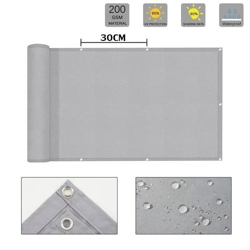 Voile D'ombrage Étanche Pour Balcon,Clôture De Confidentialité 300d,Protection Uv,Voile D'ombrage Solaire,Balustrade,Écran Anti-Pluie,Grille D'ombrage - Type Grey-30cm-0.6x2m