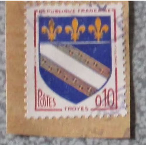 Timbre De France - Série Armoiries - Blason De Troyes - 0.10 Francs Français - Date D'émission 12/01/1963 - Oblitéré