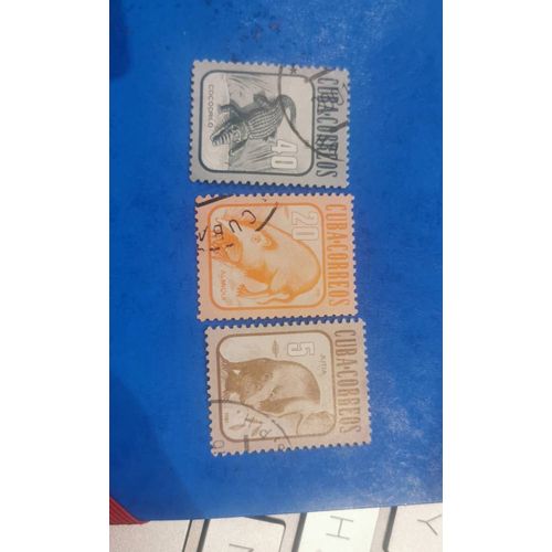 Lot 3 Timbres Cuba Fauna