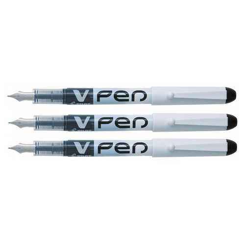 Pilot Lot De 3 Stylos Plume Jetable V-Pen Effaçable Pointe Moyenne Noir