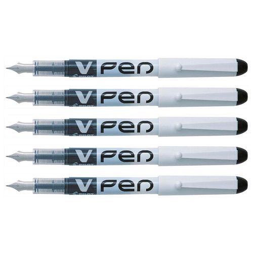 Pilot Lot De 5 Stylos Plume Jetable V-Pen Effaçable Pointe Moyenne Noir