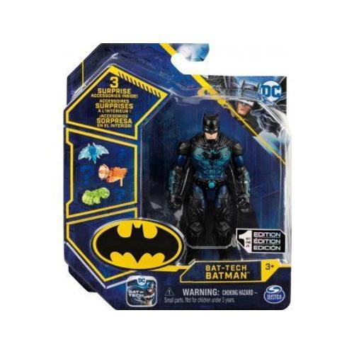 Coffret Figurine Bat-Tech Batman 10 Cm Tenue Noir Et Bleu Avec 3 Accessoires - Dc - Set Personnage Super Heros - Nouveaute