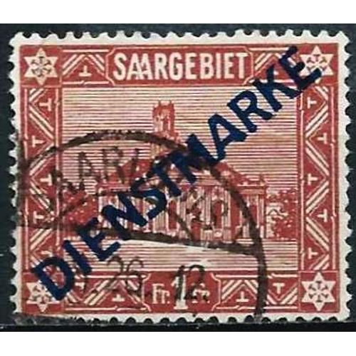 Allemagne, Land De Sarre Occupation Française 1922, Beau Timbre De Service Yvert 15, Theatre De Sarrebruck 1f. Brun Surcharge "Dienstmarke", Oblitere, Tbe -