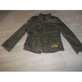 Veste Von Dutch Kaki Fourrée Écussons Strass Taille M Tbe