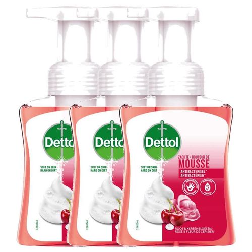 Dettol Lot De 3 Flacons Pompe De 250 Ml Douceur De Mousse ¿ Rose & Fleur De Cerisier 