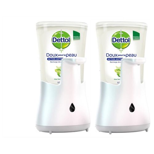 Dettol Lot De 2 Nos Touch Kit - Distributeur Automatique Effet Inox Et Gel Lavant Mains Aloe Vera 