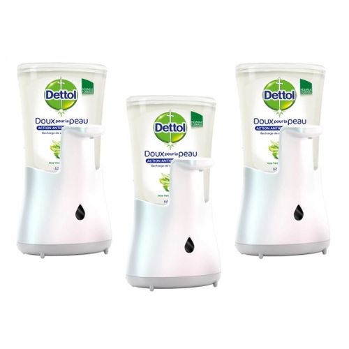 Dettol Lot De 3 Nos Touch Kit - Distributeur Automatique Effet Inox Et Gel Lavant Mains Aloe Vera 