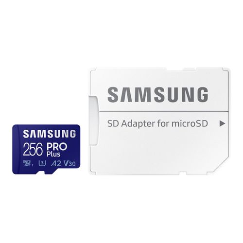 Samsung PRO Plus - Carte mémoire flash (adaptateur microSDXC vers SD inclus(e)) - 256 Go - A2 / Video Class V30 / UHS-I U3 / Class10 - microSDXC UHS-I - bleu