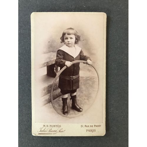 Jules Beau - Garçon Au Cerceau - Cdv Photographie Ancienne Vers 1900