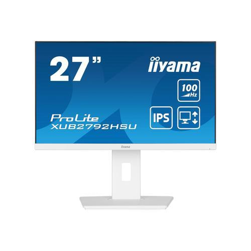 iiyama ProLite XUB2792HSU-W6 - Écran LED - 27" - 1920 x 1080 Full HD (1080p) @ 100 Hz - IPS - 250 cd/m² - 1300:1 - 0.4 ms - HDMI, DisplayPort - haut-parleurs - blanc, mat