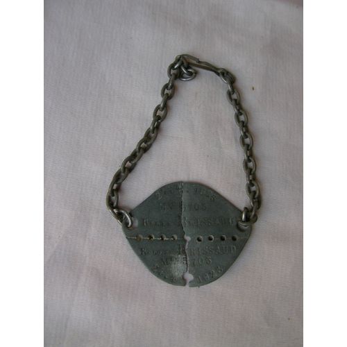 Ww2/Prewar France Plaque D'identité Bracelet Francaise " R. B. " Avec Chaïne 24.4.1925