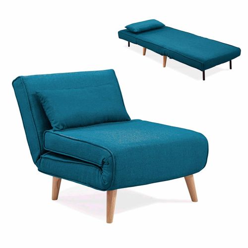 Fauteuil Convertible En Tissu Bleu Tonka