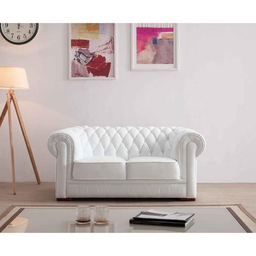 Canapé Capitonné 2 Places En Cuir Blanc Chesterfield