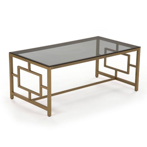 Table Basse Design En Verre Noir Et Métal Doré Rectangulaire Pablo