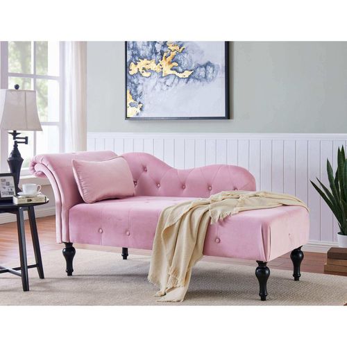 Méridienne Capitonné En Velours Rose Shima - Angle Droit
