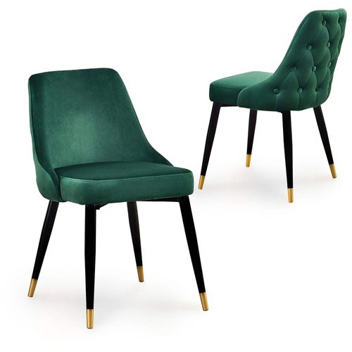 Lot De 2 Chaises Capitonnées En Velours Vert Dorina