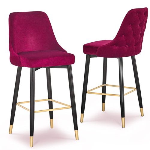 Lot De 2 Tabourets De Bar Capitonnées En Velours Rouge Dorina