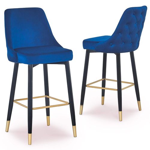 Lot De 2 Tabourets De Bar Capitonnées En Velours Bleu Dorina